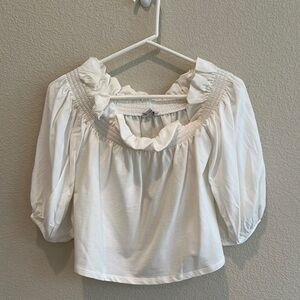 Zara White Ruffled Blouse, size S